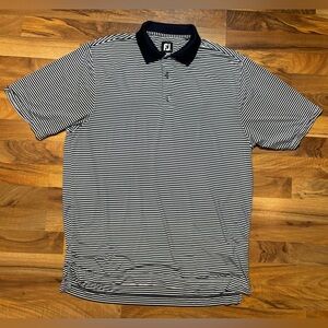 FootJoy Blue Striped Golf Polo Shirt Short Sleeve Stretch Performance Size Large